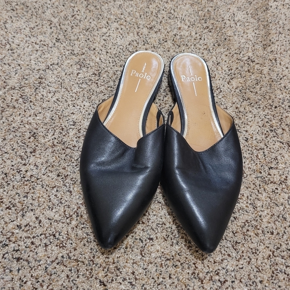 Linea Paolo Womens Black Leather Slip On Pointed Mules Size 8.5
